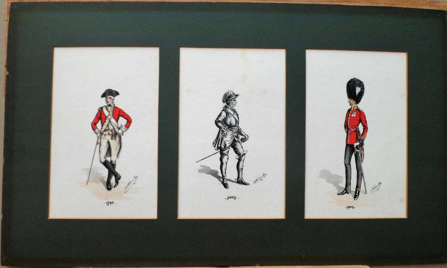 English School, group of three regimental watercolours including a triptych - Image 13 of 16