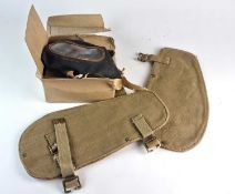 Two WW2 Entrenching tool carriers and a civilian gas mask