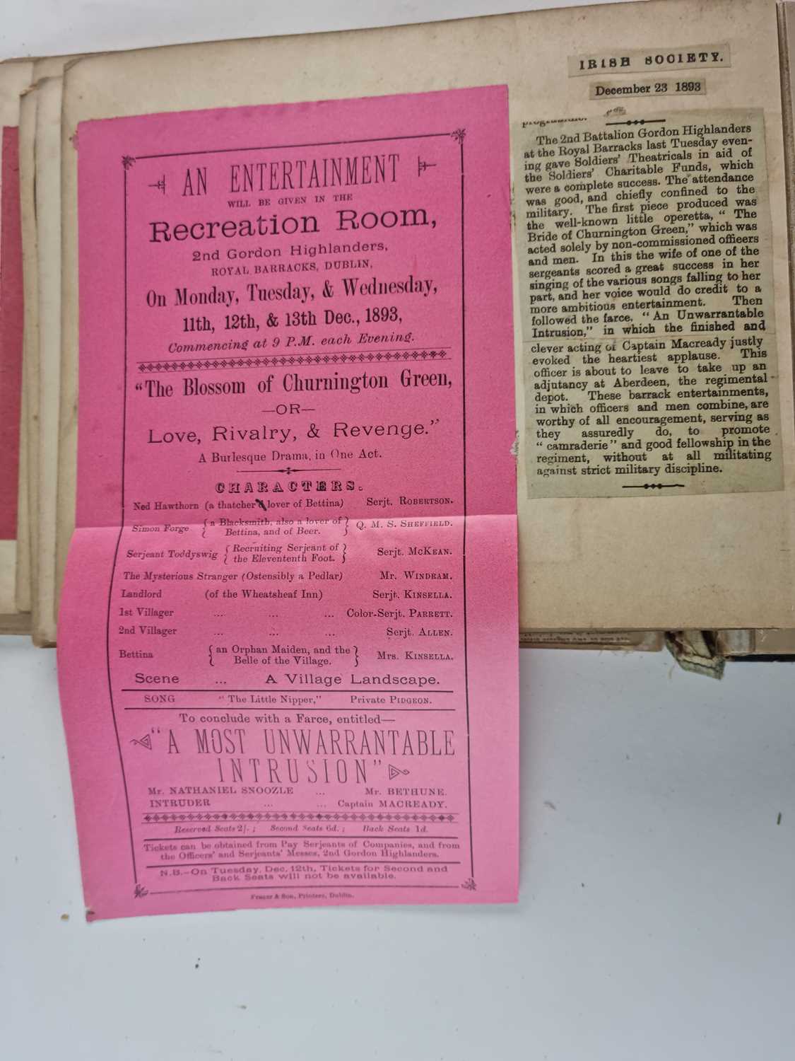 THEATRE INTEREST -Military-related newspaper clippings, theatre and military concert programs. - Image 16 of 36