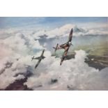 After Robert Taylor (b.1951) 'Duel of Eagles', three identical prints signed by Douglas Bader and