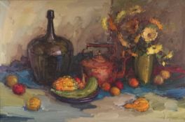 Harry Zeegers (b.1929) Still Life Study with fruit and flowers