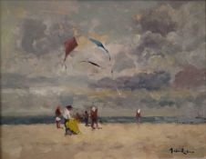 John Ambrose RSMA (1931-2010) Flying Kites on the Beach