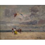 John Ambrose RSMA (1931-2010) Flying Kites on the Beach