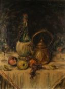 Arthur Delaney (1927-1982) A Still Life of a carafe, kettle and apples