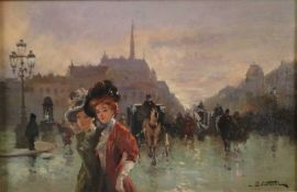 Lionello Balestrieri (1872-1958) Parisian Street Scene