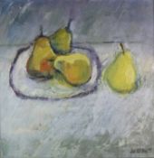 Judy Buxton (b. 1961) Still Life of Pears on Grey