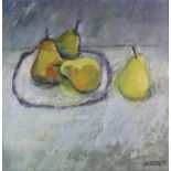 Judy Buxton (b. 1961) Still Life of Pears on Grey