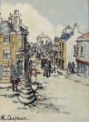 Margaret Chapman (1940-2000) Figures on Market Street, Darwen