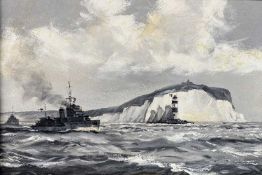 Montague Dawson RMSA FRSA (1890-1973) British Destroyer Passing the Needles, Isle of Wight