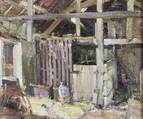 David Jan Curtis (b.1948) Barn Interior Aislaby near Whitby