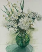 Beverley Fry (b.1948) White Flowers in Green Glass