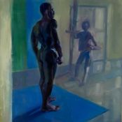 Beverley Fry (b.1948) Standing on Blue