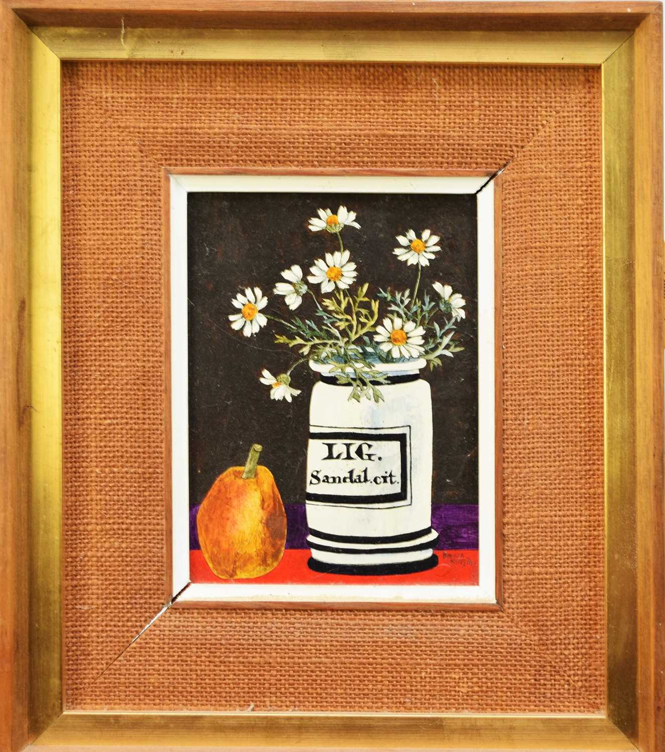 Brenda King (1933-2011) Still Life, Drug Jar with Daisies and a Pear - Image 2 of 3