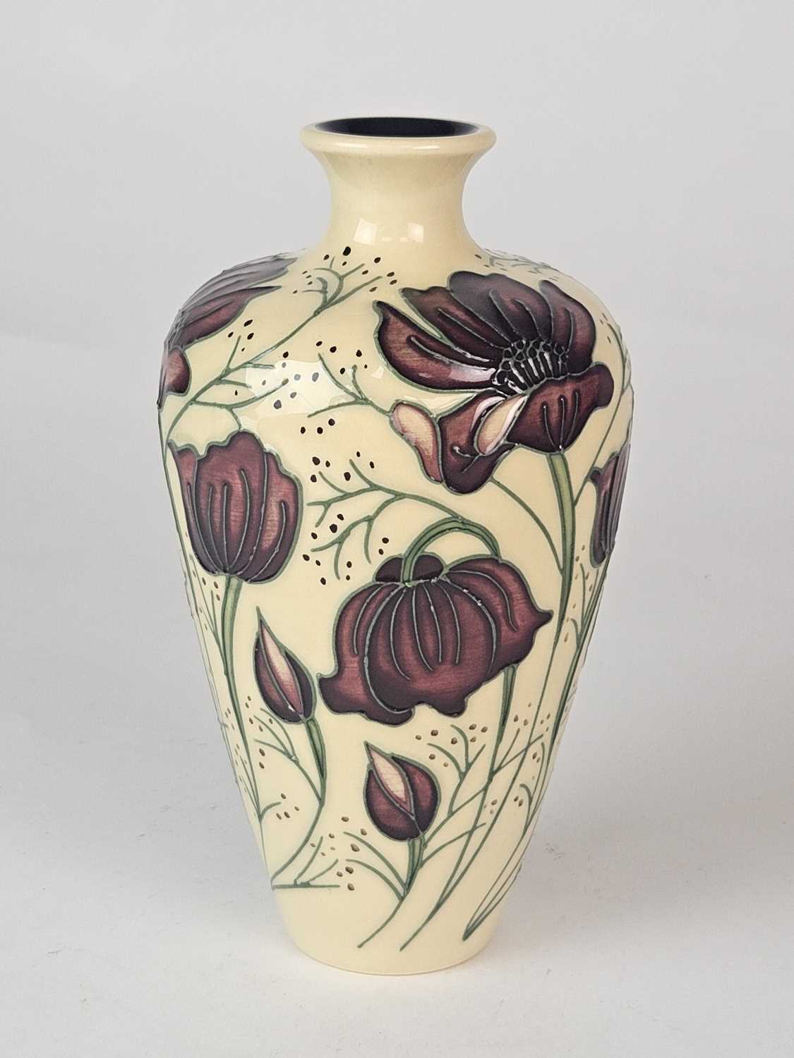 Moorcroft 'Chocolate Cosmos' vase designed by Rachel Bishop