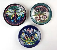 Three Moorcroft pin dishes including 'Gentian' and 'Gypsy'