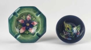 William Moorcroft 'Columbine' ashtray and a Walter Moorcroft 'Arum Lily' bowl