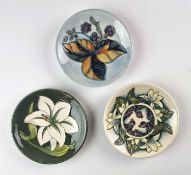Three Moorcroft pin dishes including Junberry