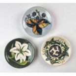 Three Moorcroft pin dishes including Junberry