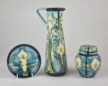 Three pieces of Moorcroft in the 'Calla Lily' pattern