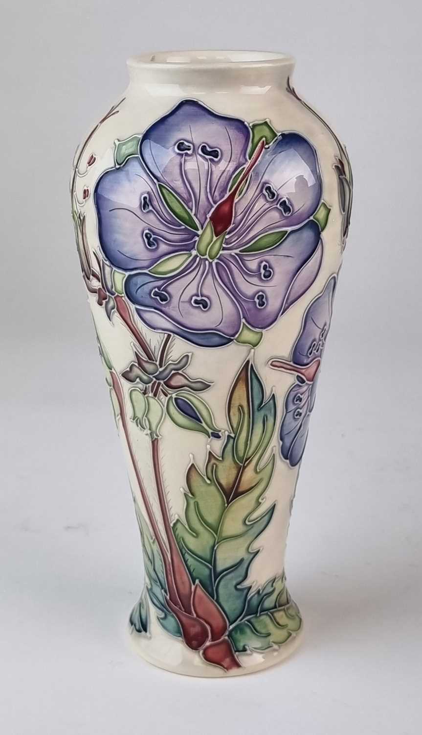 Moorcroft 'Meadow Cranesbill' vase designed by Alicia Aimson