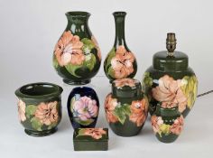 Collection of Moorcroft 'Hibiscus' pottery and one 'Magnolia' vase