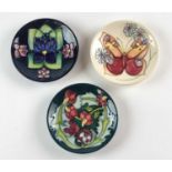 Three Moorcroft pin dishes including 'Leicester' (After William Morris)