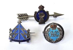 Three enamel sweetheart brooches, two Royal Armoured Corps and one Reconnaissance Corps, one stamped