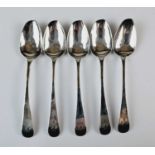 Royal Navy - Set of five silver teaspoons with monogrammed initials for Captain Samuel Burgess