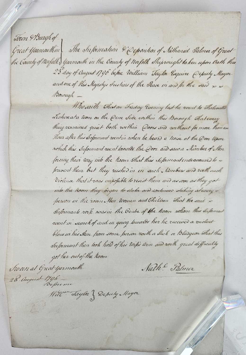 Manuscripts - Anti-radical theft and assault by Royal Navy sailors, 1796 - Image 2 of 6