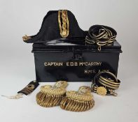 Royal Navy dress epaulettes, bicorn hat and belting of Captain E.D.B McCarthy (HMS Ajax)