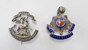Two military sweetheart brooches, Northumberland Fusiliers and Royal Sussex Regiment, both