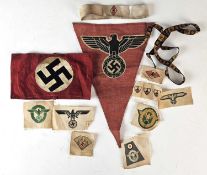 German Third Reich NSDAP party armband and a group of post-war cloth