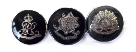 Three tortoiseshell military sweetheart brooches with silver mounts: Australian Forces, Army Pay