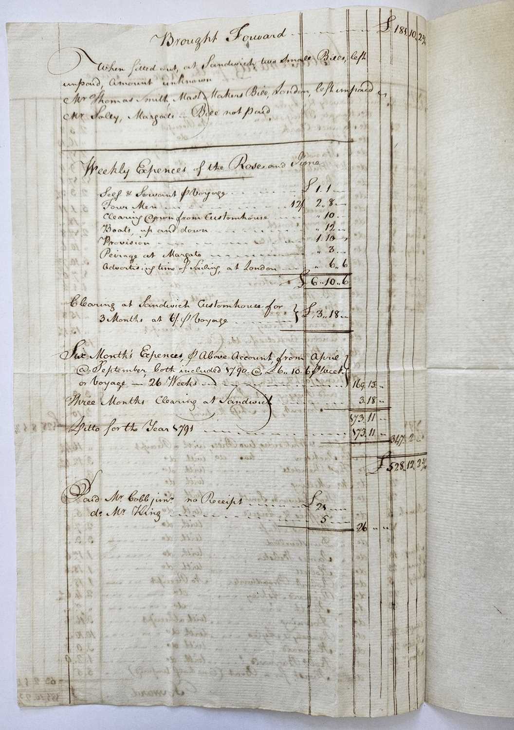 Royal Navy interest. Disbursements for the Rose and June (January 1790 - November 1791) - Image 2 of 5
