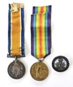 WW1 pair of Army Service Corps medals and a silver war badge