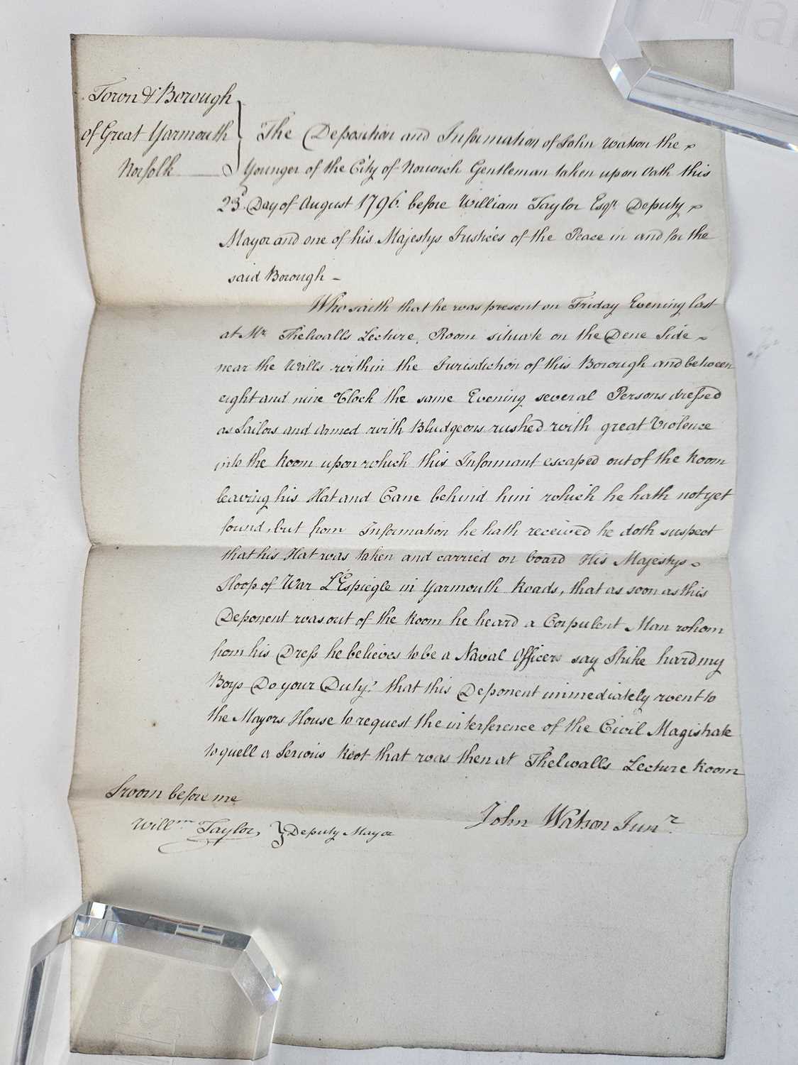 Manuscripts - Anti-radical theft and assault by Royal Navy sailors, 1796 - Image 6 of 6