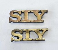 A pair of rare Boer War period Shropshire Imperial Yeomanry shoulder titles