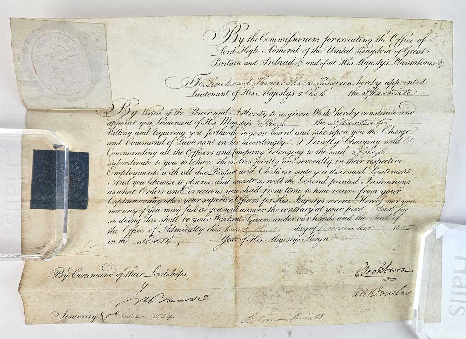 Royal Navy appointment - Lt. Thomas Sparke Thompson to HMS Spartiate, 23rd December 1825.