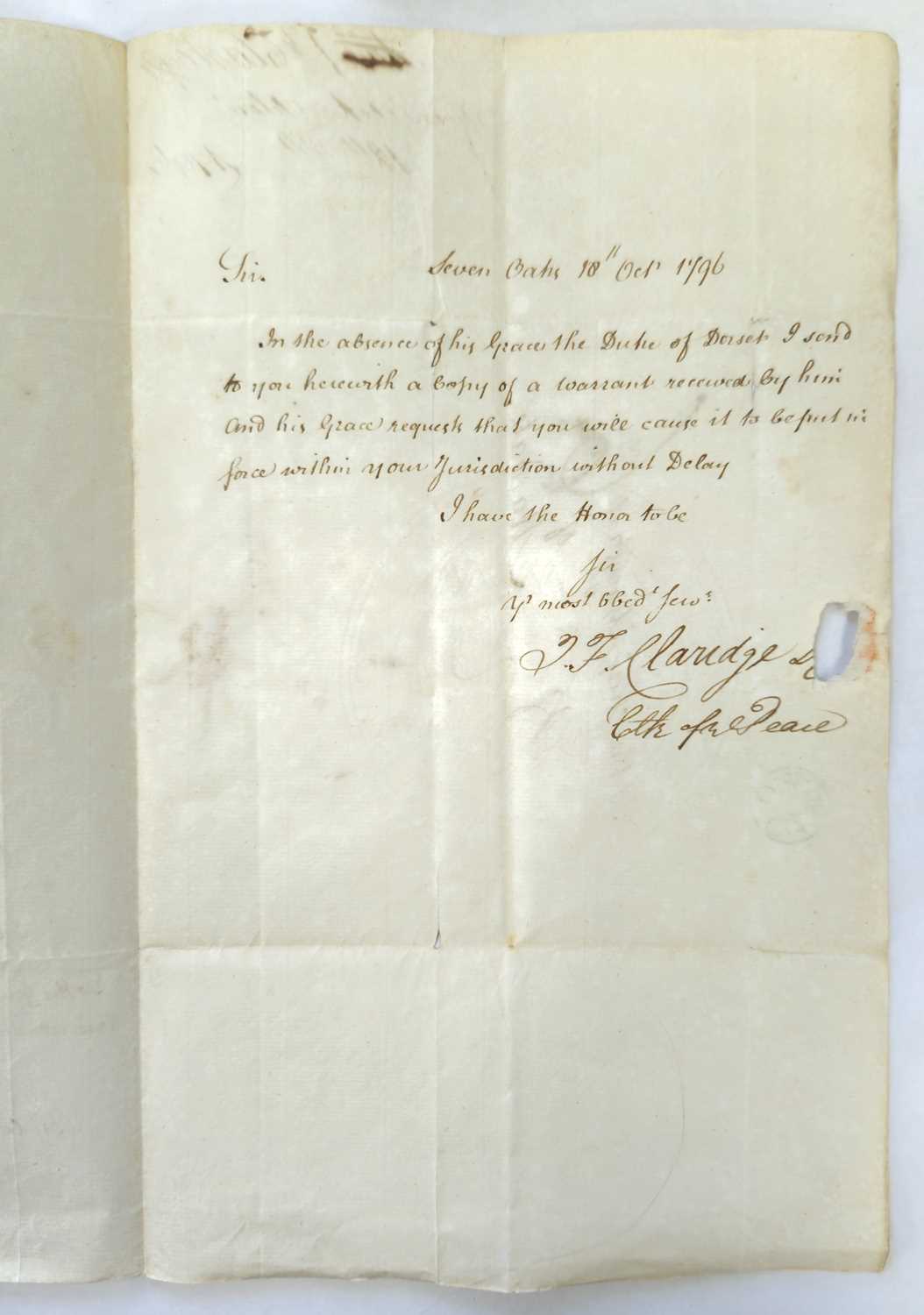 An Order to the Chief Magistrate of Margate forbidding any British ships to sail to Genoa, 1796 - Image 2 of 3