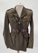World War Two Indian ASC jacket, named, and a Sam Browne belt