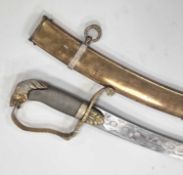 An Indian-made sabre and scabbard with horse head handle