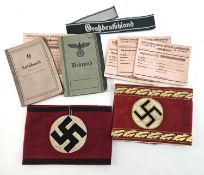 An eclectic group of German items, comprising S.S. Tunic armband and NSDAP Kreis Leiter 1939/45