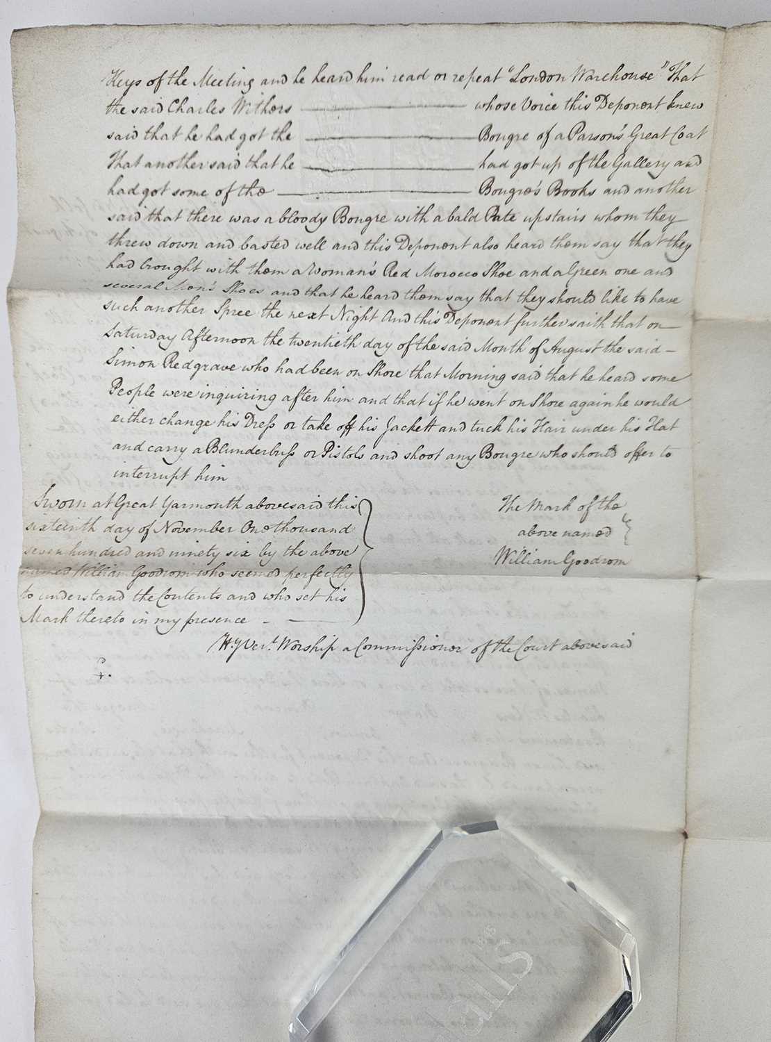 Manuscripts - Anti-radical theft and assault by Royal Navy sailors, 1796 - Image 3 of 6