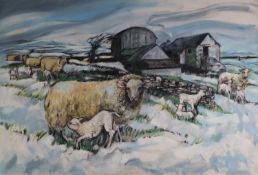 Beverley Fry (b.1948) Hill Farm Sheep