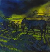 Beverley Fry (b.1948) Cattle in the Northern Lights 1