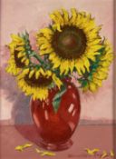 Beverley Fry (b.1948) Sunflowers in Red Pot