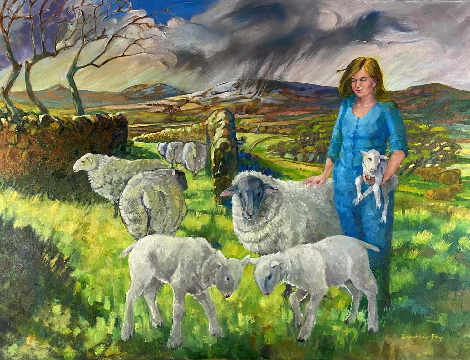 Beverley Fry (b.1948) Shepherdess on Wenlock Edge