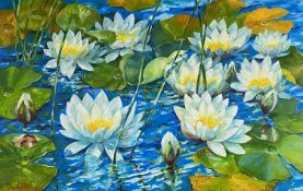 Beverley Fry (b.1948) Wind over the Lily Pool