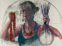 Beverley Fry (b.1948) Self Portrait with Beads and Brushes