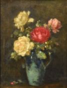 Owen Bowen (1873-1967) Still Life of Roses in a Blue Jug